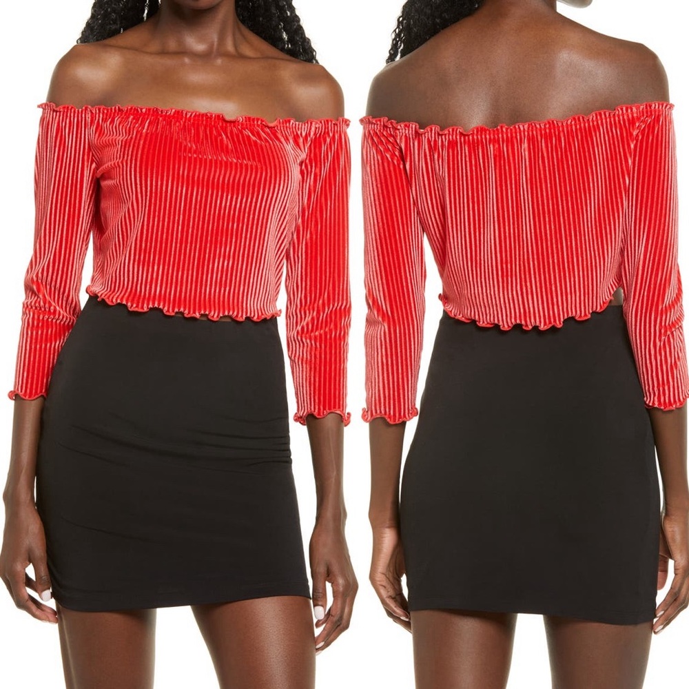 Brand new with tags Nordstrom brand red velveteen crop top.